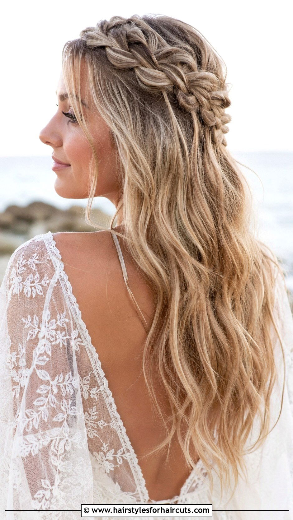 Braided Crown Beach Waves - 25 beach wave hairstyles for long hair - 25 beach wave hairstyles for long hair