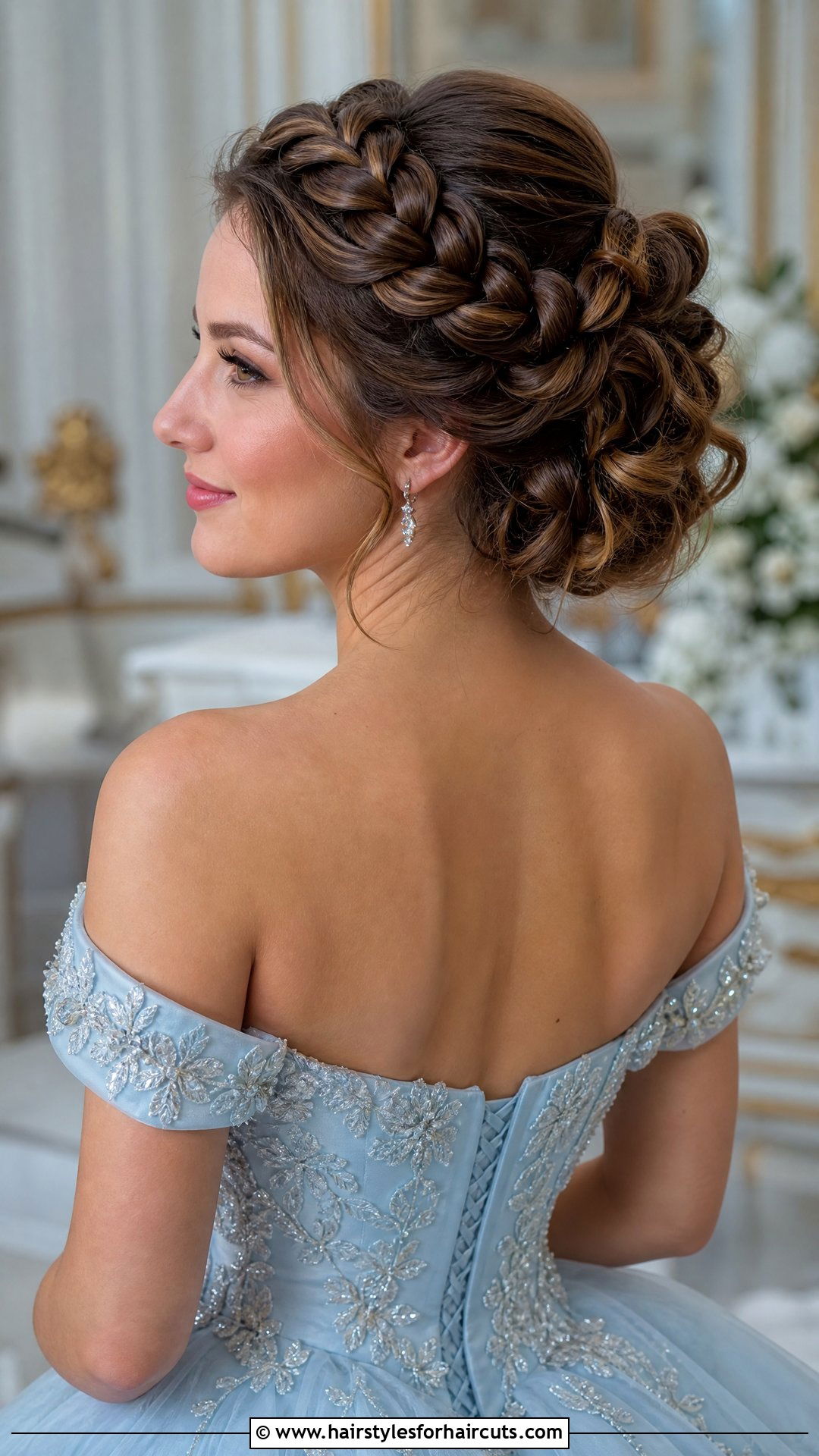 Braided Crown Curly Updo - 25 updo prom hairstyles for curly hair - 25 updo prom hairstyles for curly hair