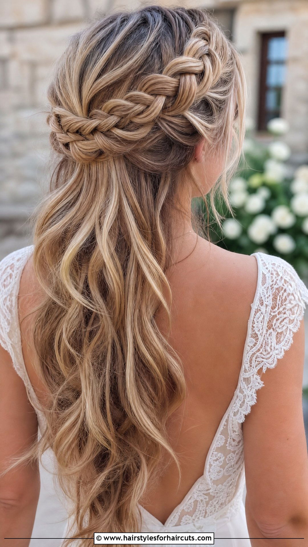 Braided Crown Half Updo Wedding Hairstyle - 25 half updo wedding hairstyles for long hair - 25 half updo wedding hairstyles for long hair