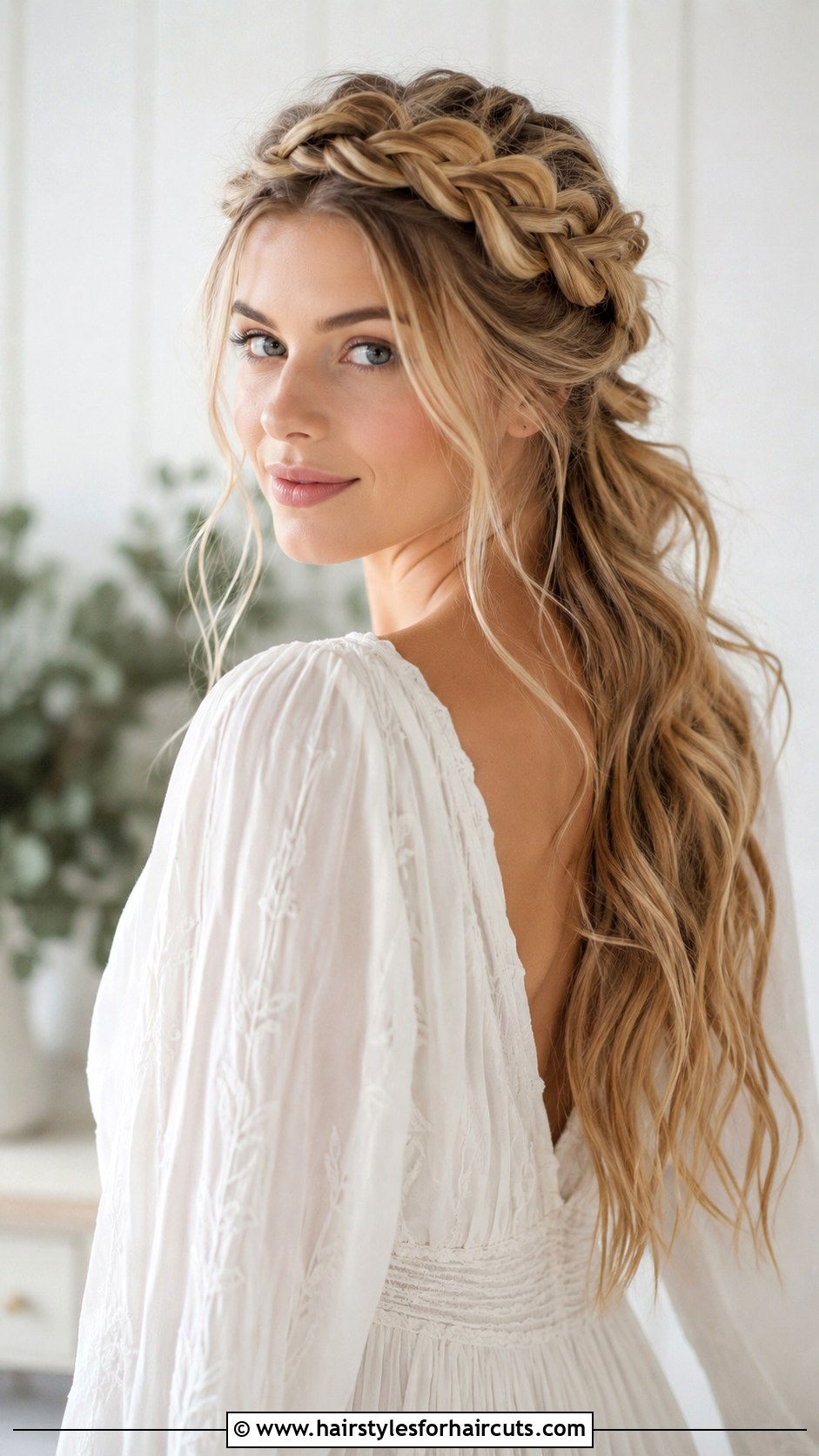 Braided Crown Long Hair - 25 engagement hairstyles for long hair - 25 engagement hairstyles for long hair