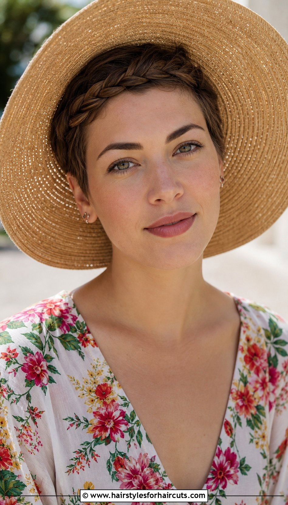 Braided Crown Short Hair With Sun Hat - 25 hat hairstyles for short hair - 25 hat hairstyles for short hair