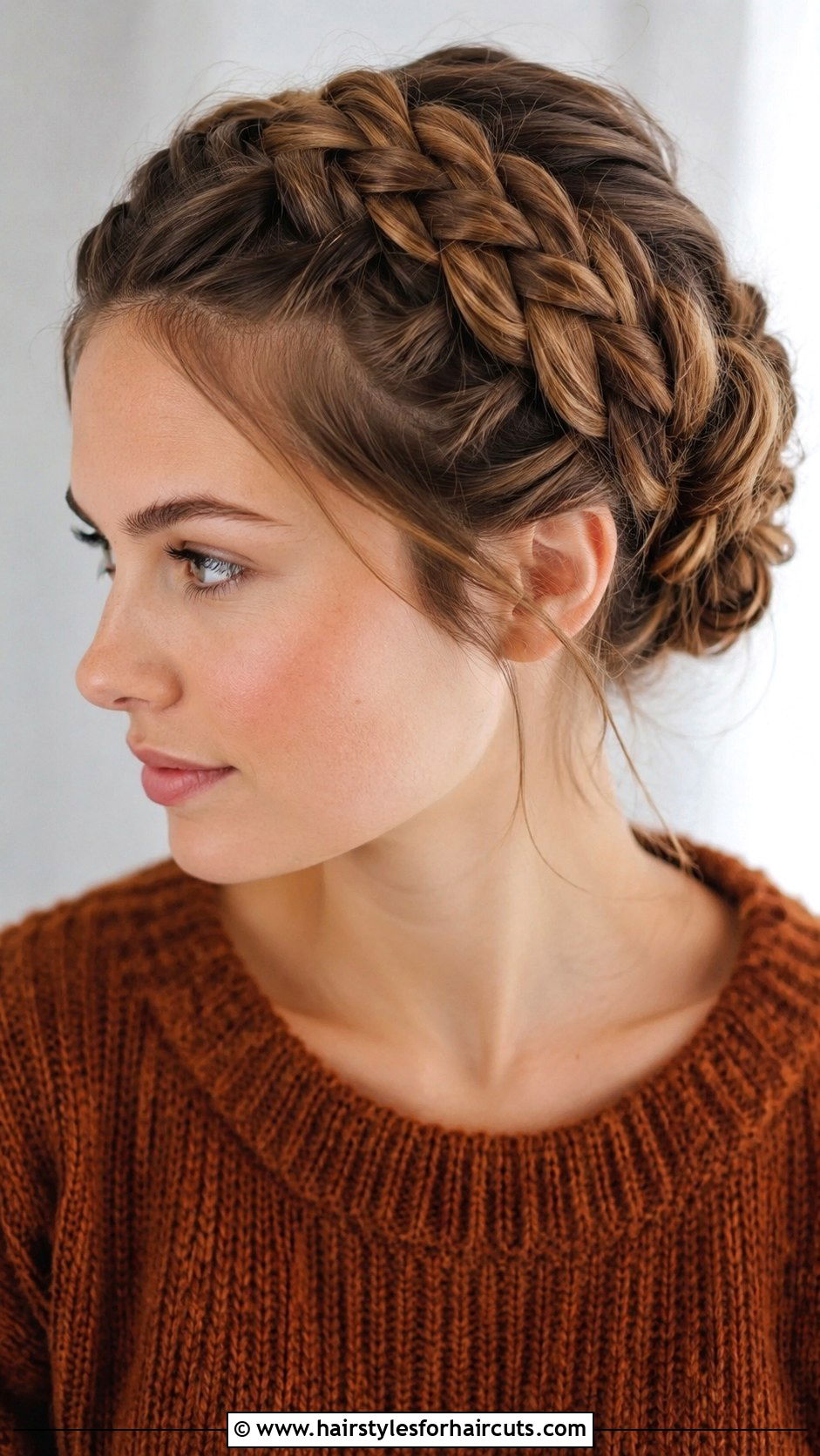 Braided Crown Updo - 25 hairstyles to hide bangs - 25 hairstyles to hide bangs