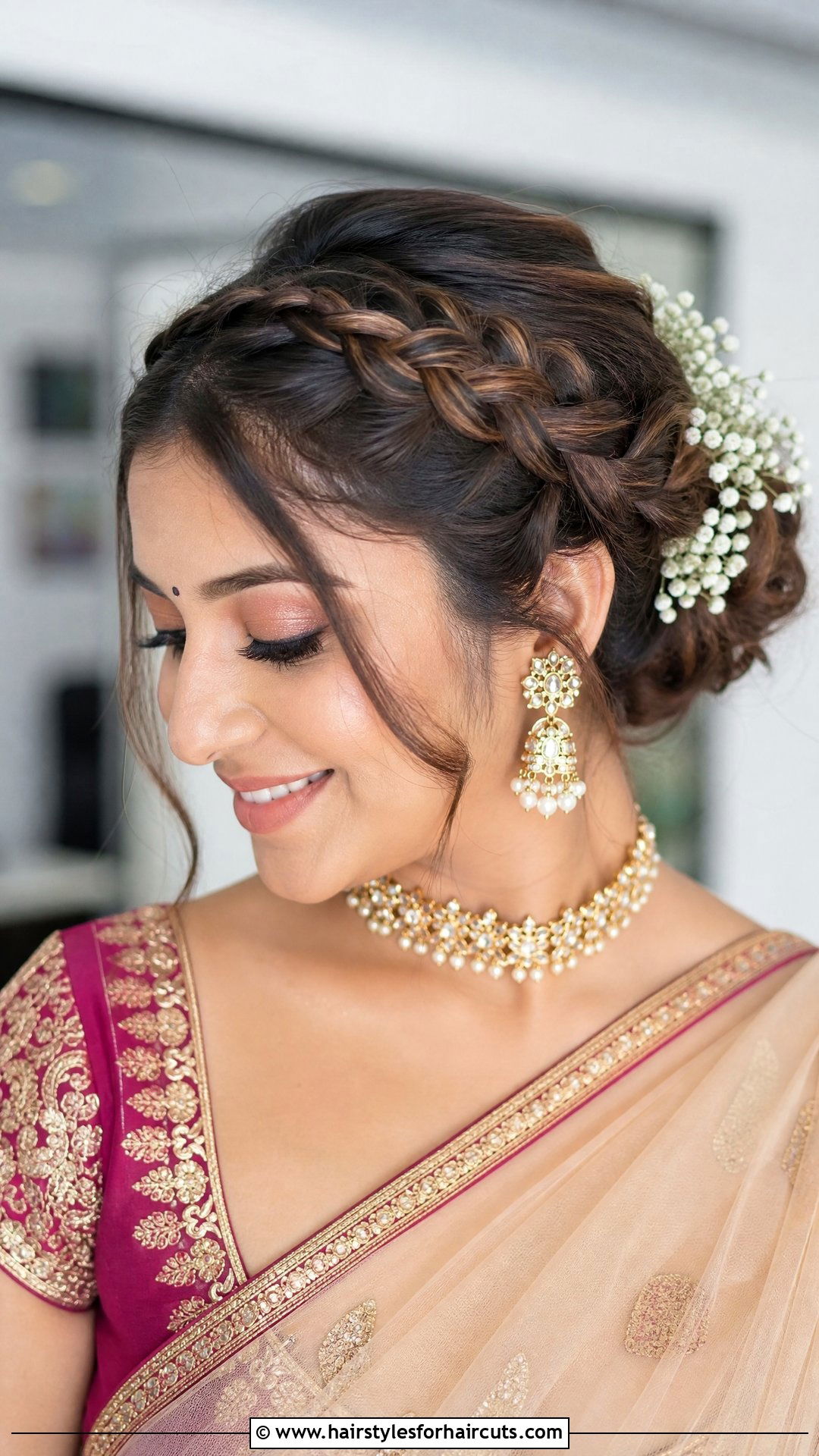 Braided Crown Updo - 25 wedding hairstyles for saree - 25 wedding hairstyles for saree