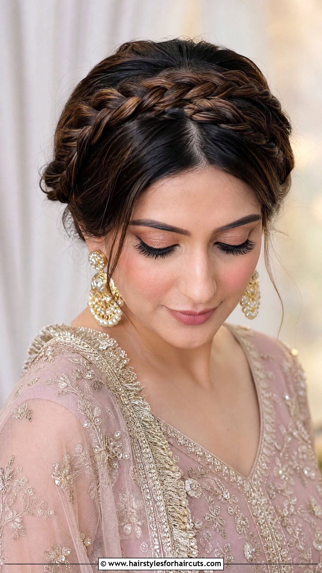 Braided Crown Updo - 25 diwali hairstyles for long hair - 25 diwali hairstyles for long hair