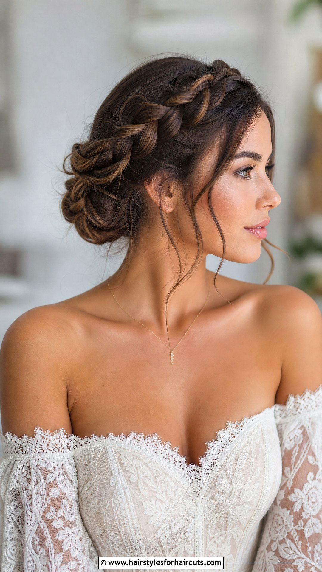 Braided Crown Updo - 25 hairstyles for off the shoulder dress - 25 hairstyles for off the shoulder dress