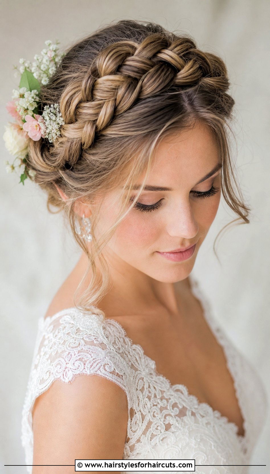 Braided Crown Updo With Flowers - 25 long hair mexican quinceanera hairstyles - 25 long hair mexican quinceanera hairstyles