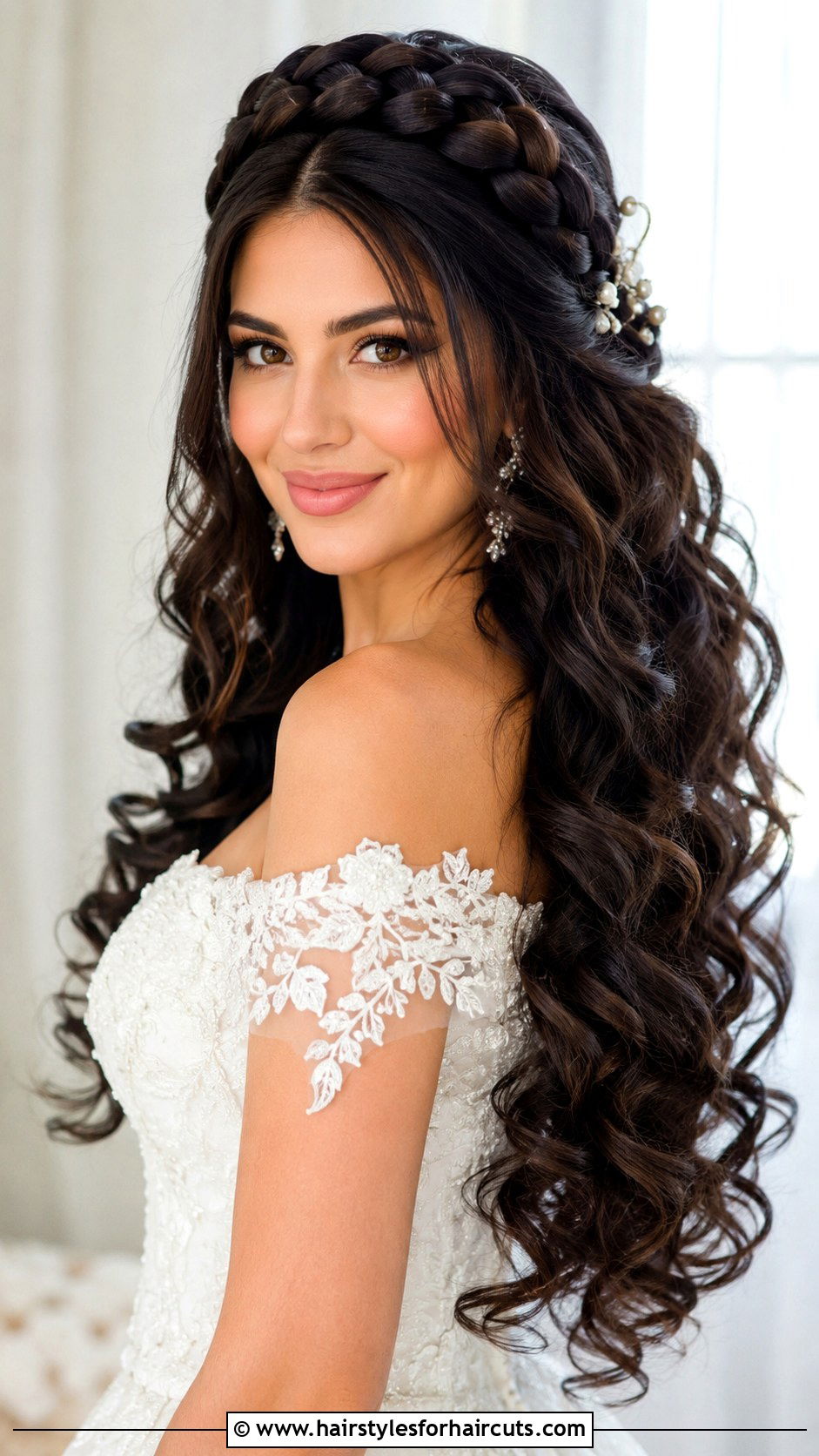 Braided Crown With Loose Curls - 25 80s prom hairstyles - 25 80s prom hairstyles