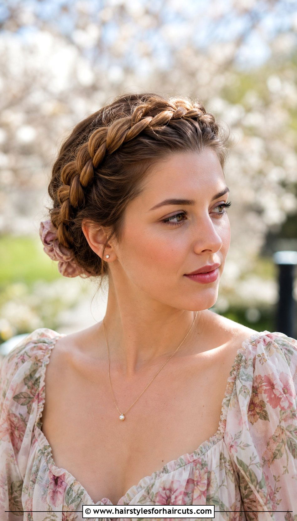Braided Crown With Scrunchie - 25 long hair scrunchie hairstyles - 25 long hair scrunchie hairstyles