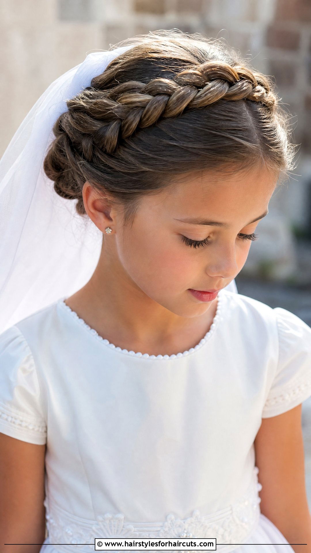 Braided Crown With Veil - 25 long hair first communion hairstyles with veil - 25 long hair first communion hairstyles with veil