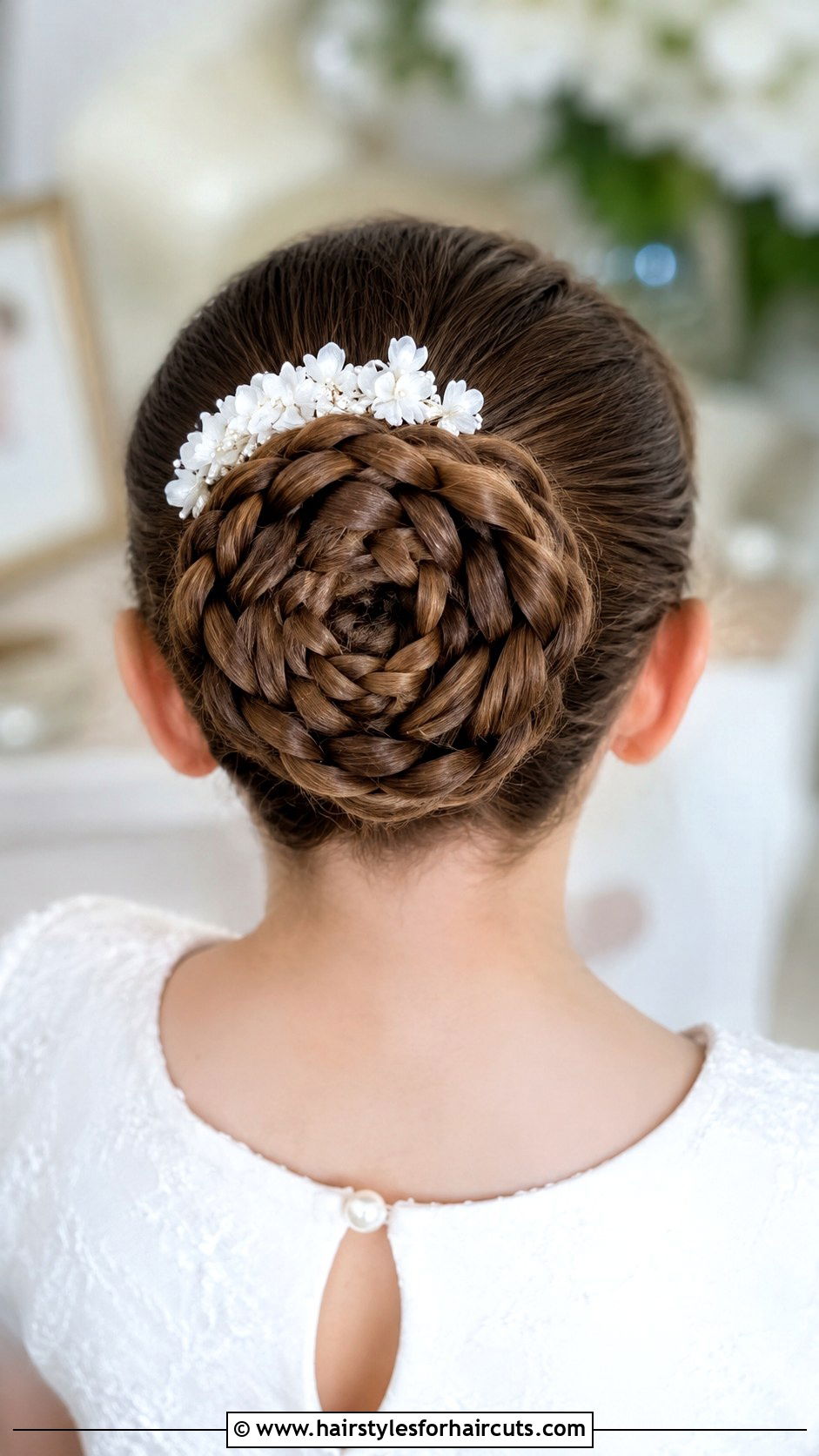 Braided Flower Bun - 25 easy hairstyles for kids with long hair - 25 easy hairstyles for kids with long hair