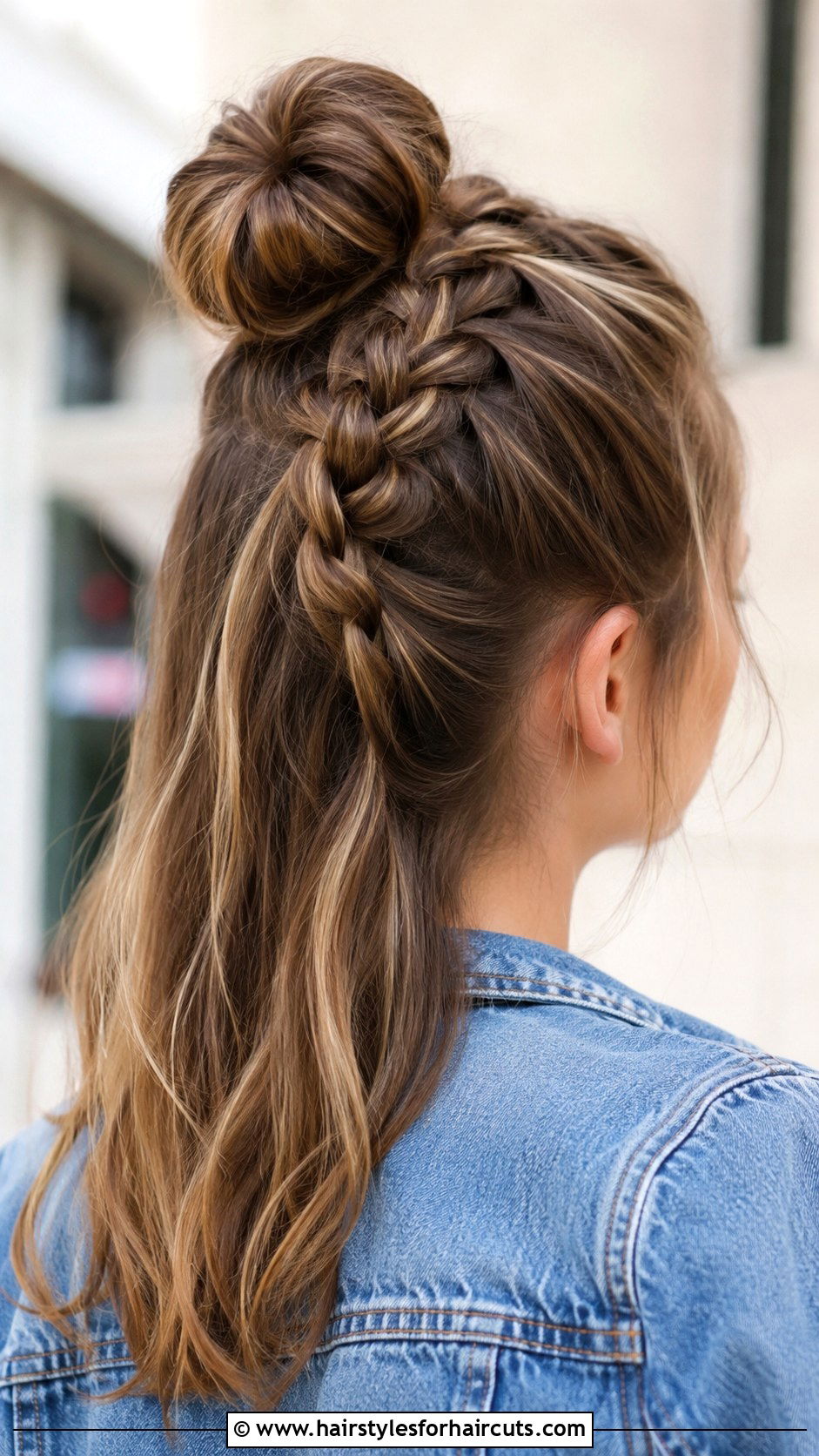 Braided Half Up Donut Bun - 25 donut bun hairstyles for short hair - 25 donut bun hairstyles for short hair