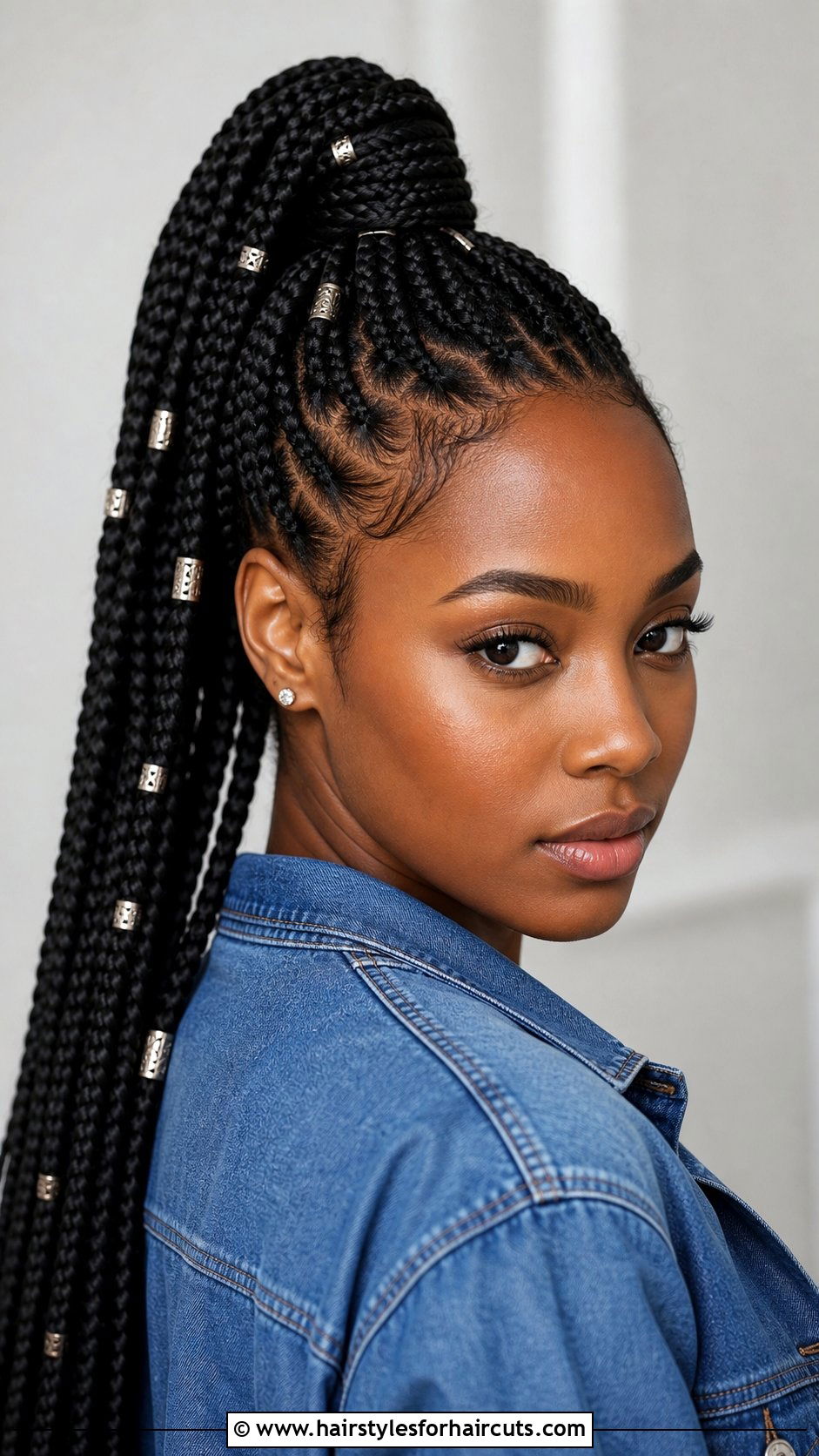 Braided High Ponytail With Cuffs - 25 high ponytail hairstyles for black hair - 25 high ponytail hairstyles for black hair