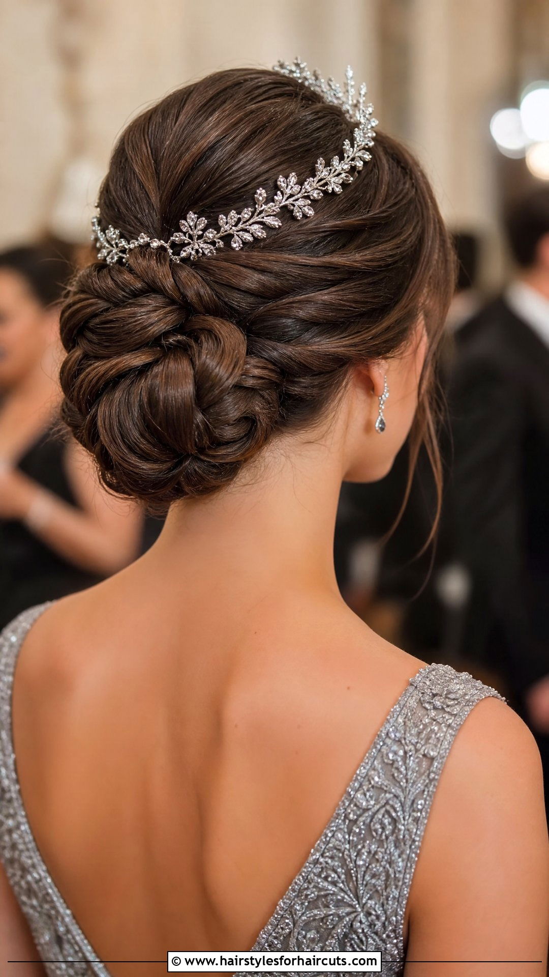 Braided Low Bun With Tiara - 25 long hair quinceanera hairstyles with crown - 25 long hair quinceanera hairstyles with crown