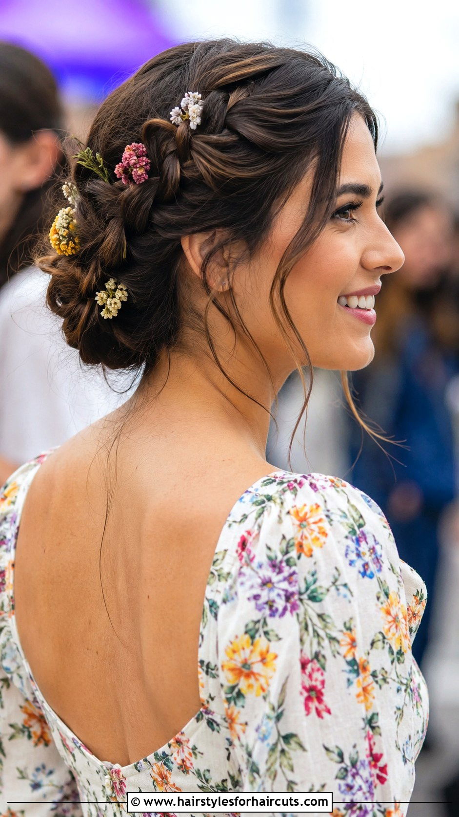 Braided Updo with Floral Clips - 25 updo hairstyles for short hair - 25 updo hairstyles for short hair