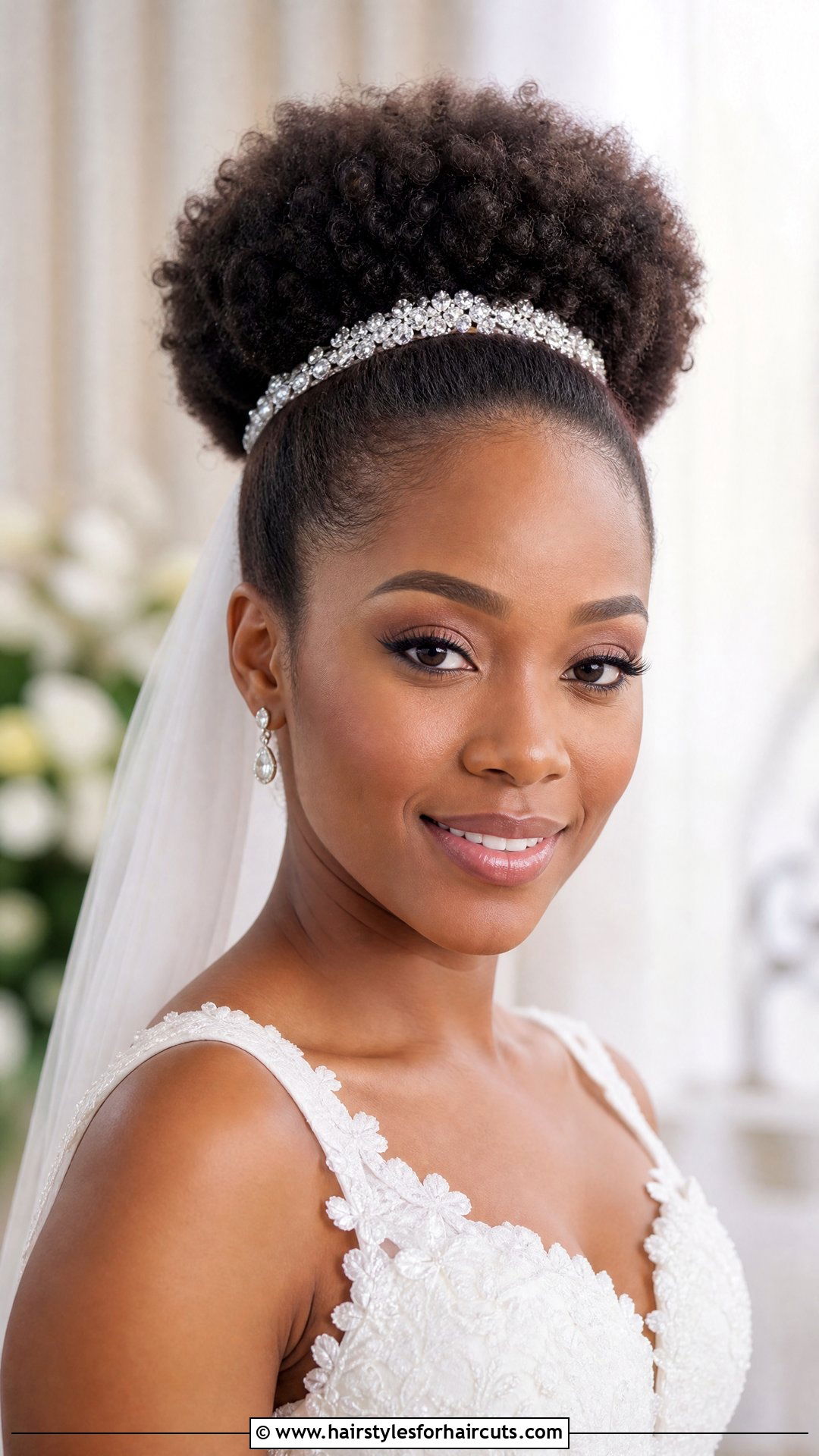 Bridal Afro Puff With Headband - 25 wedding hairstyles for afro hair - 25 wedding hairstyles for afro hair