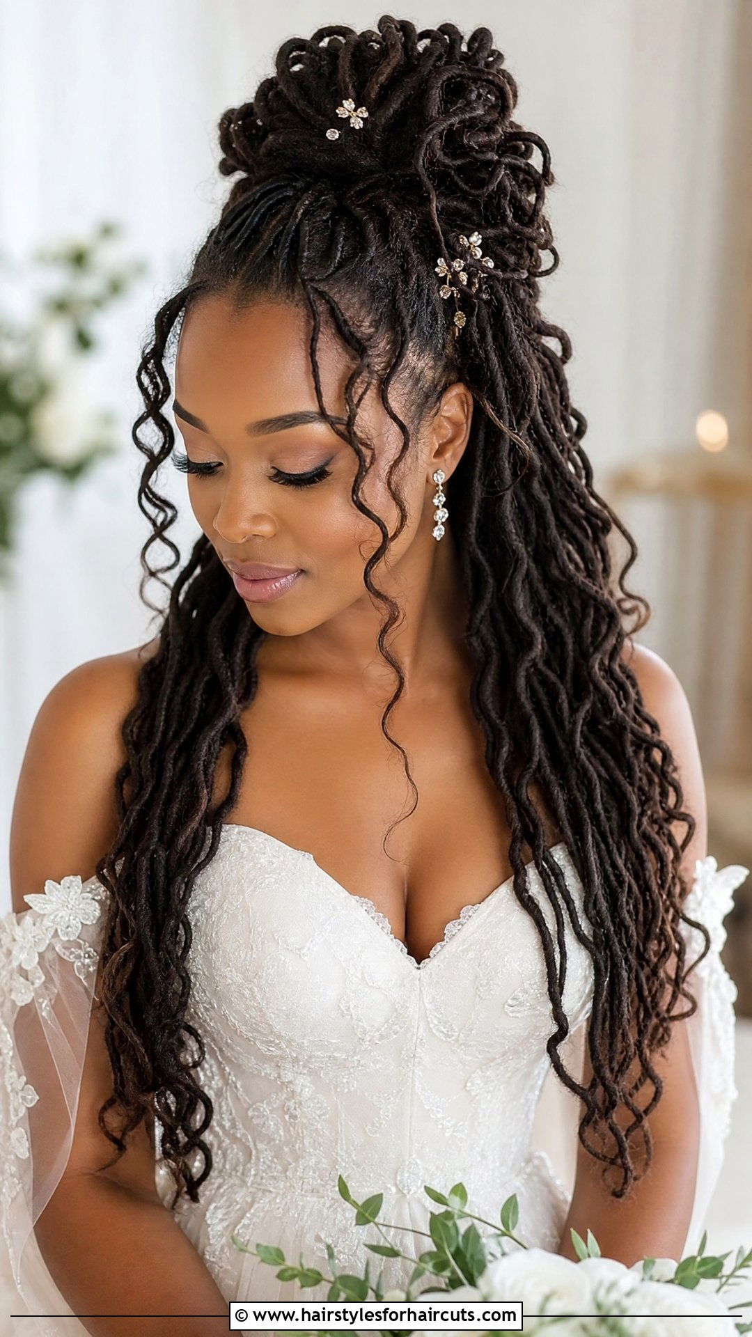 Bridal Faux Locs Half Up Half Down - 25 wedding hairstyles for afro hair - 25 wedding hairstyles for afro hair