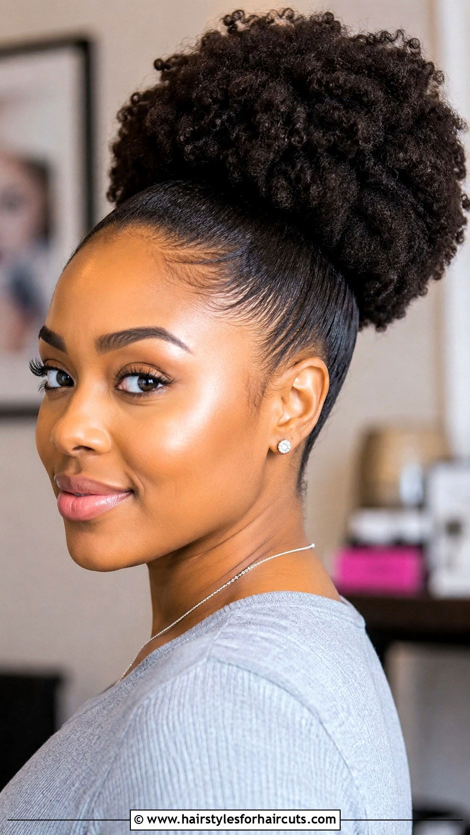 Brushed Back Afro Puff - 25 brush hairstyles - 25 brush hairstyles