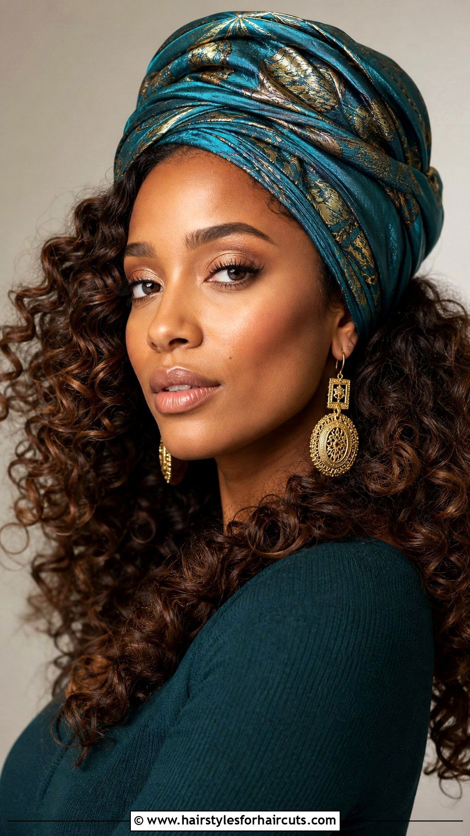 Brushed Out Curls With Turban Hat - 25 hat hairstyles for short hair - 25 hat hairstyles for short hair