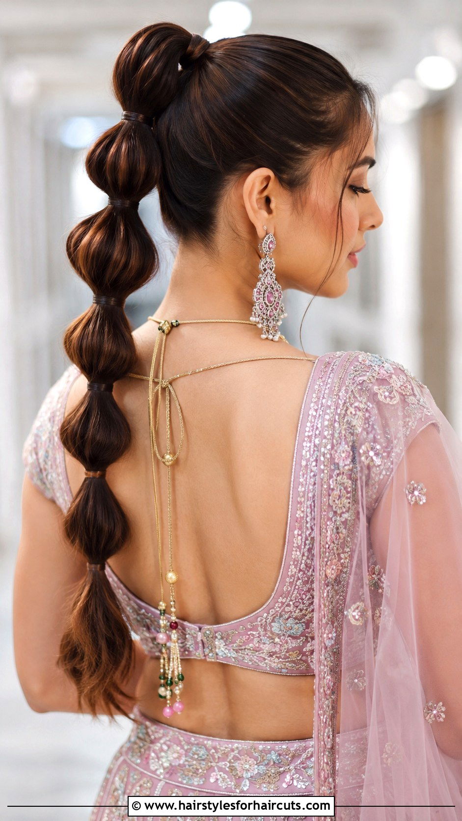 Bubble Braid Ponytail - 25 diwali hairstyles for long hair - 25 diwali hairstyles for long hair