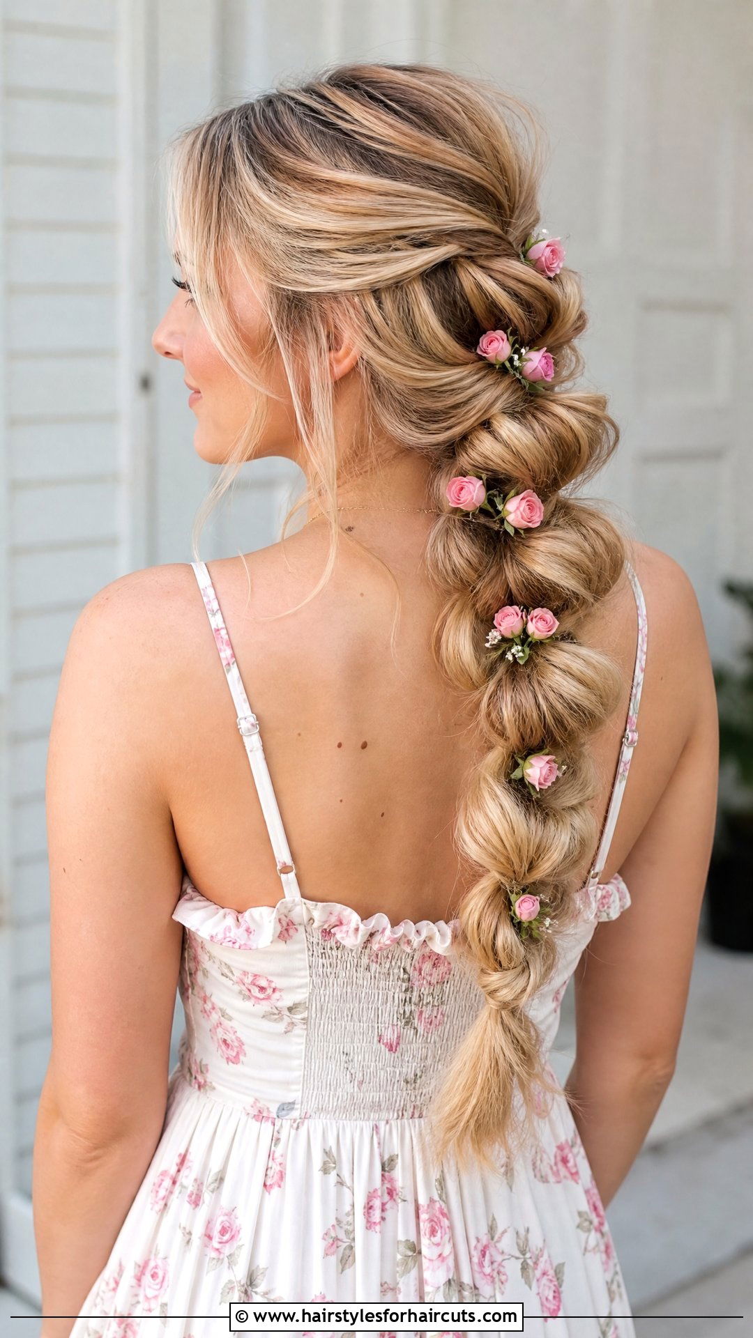 Bubble Braid With Small Roses - 25 flower in hairstyles - 25 flower in hairstyles