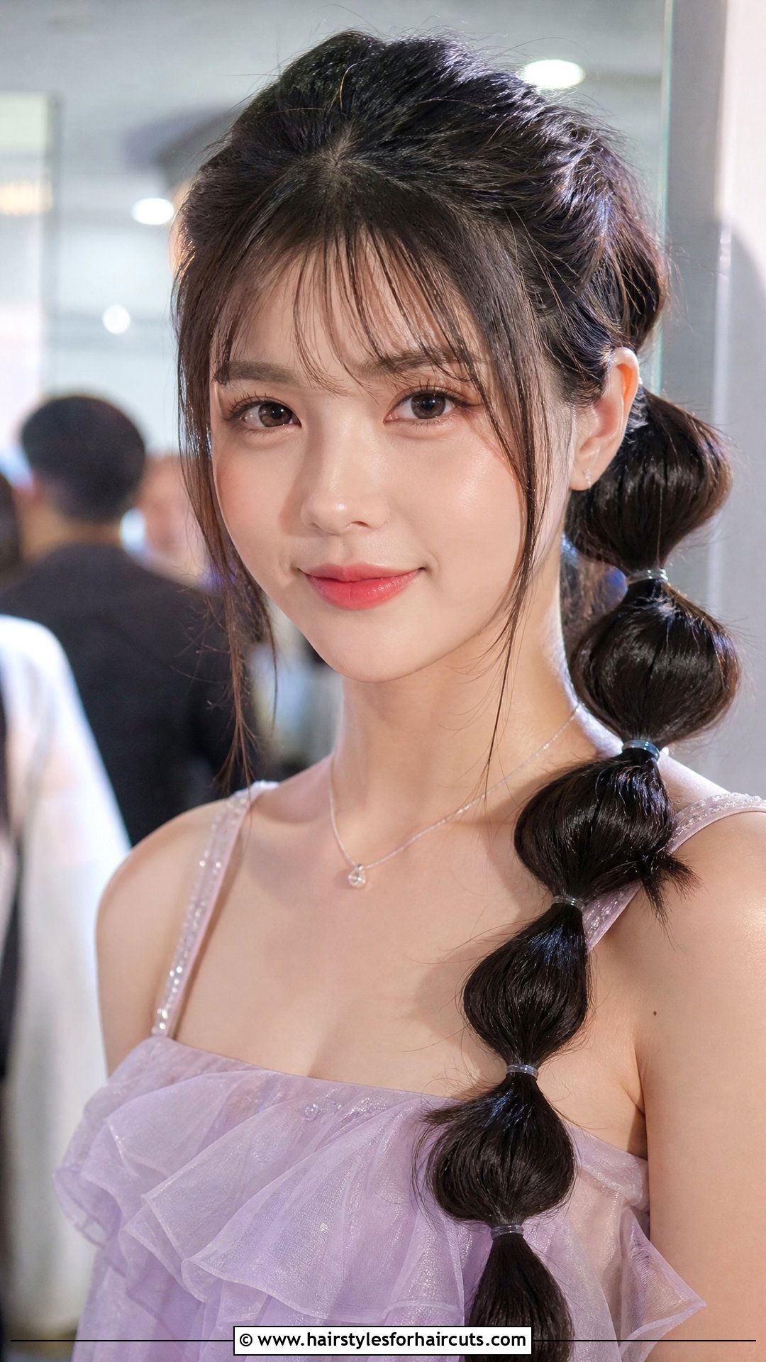 Bubble Ponytail With Wispy Bangs - 25 ponytail and bang hairstyles for black hair - 25 ponytail and bang hairstyles for black hair