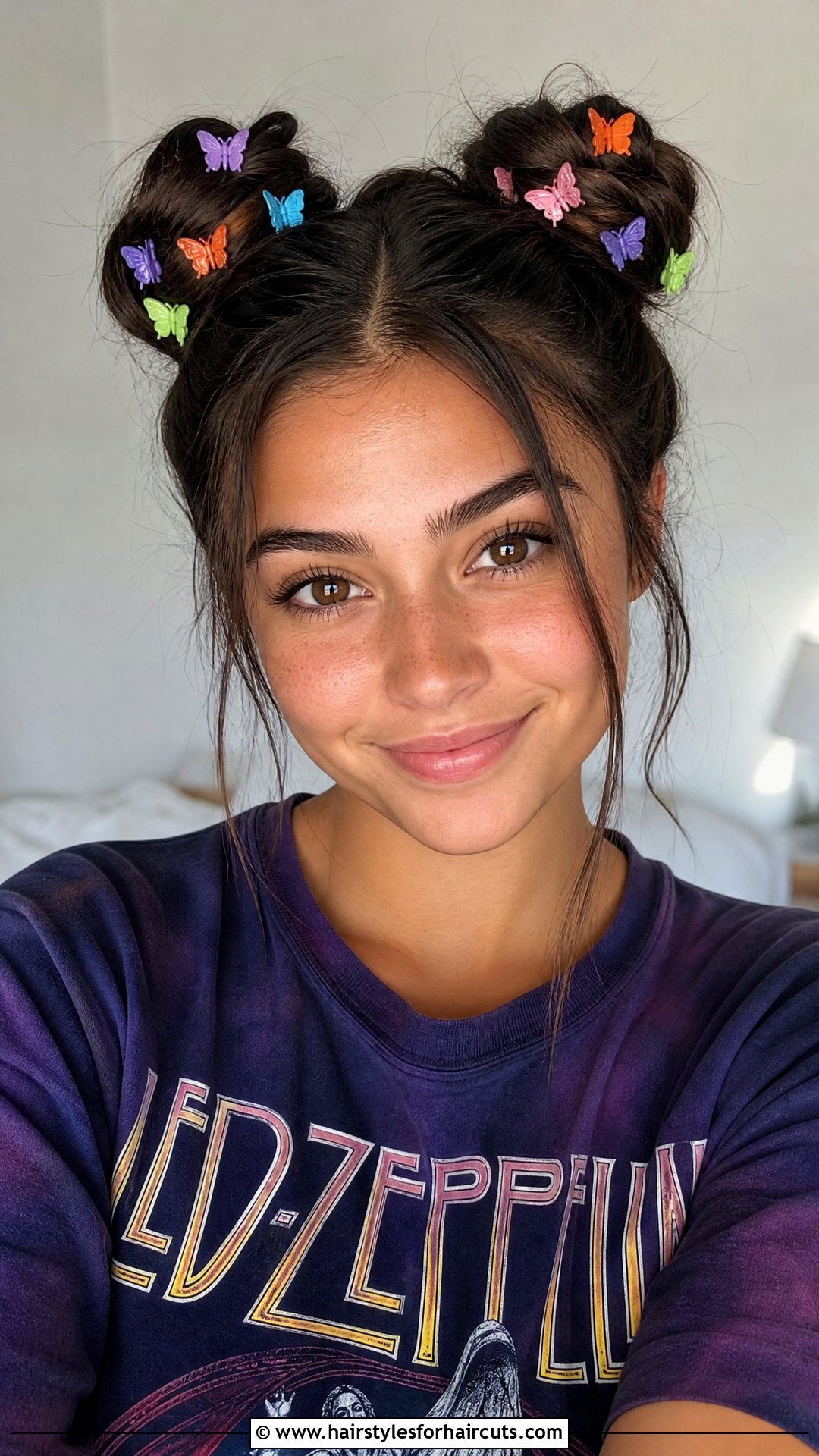 Butterfly Clip Space Buns - 25 y2k hair clip hairstyles - 25 y2k hair clip hairstyles
