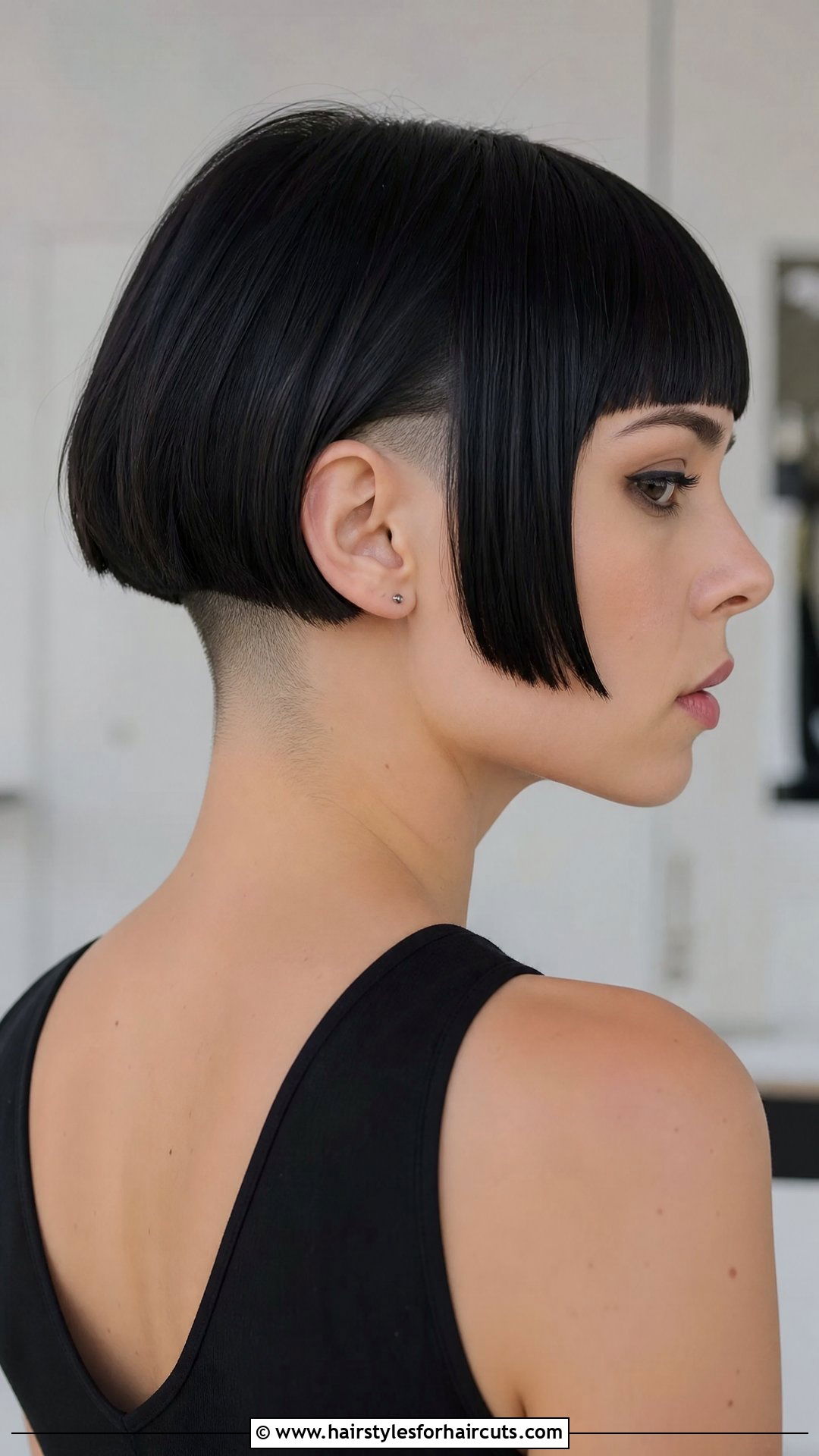 Buzzed Nape Bob With Straight Bangs - 25 fine hair medium length hairstyles with bangs - 25 fine hair medium length hairstyles with bangs