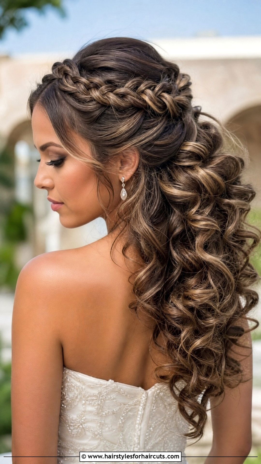 Cascading Curls With Braid Wedding Hairstyle - 25 wedding hairstyles medium hair - 25 wedding hairstyles medium hair