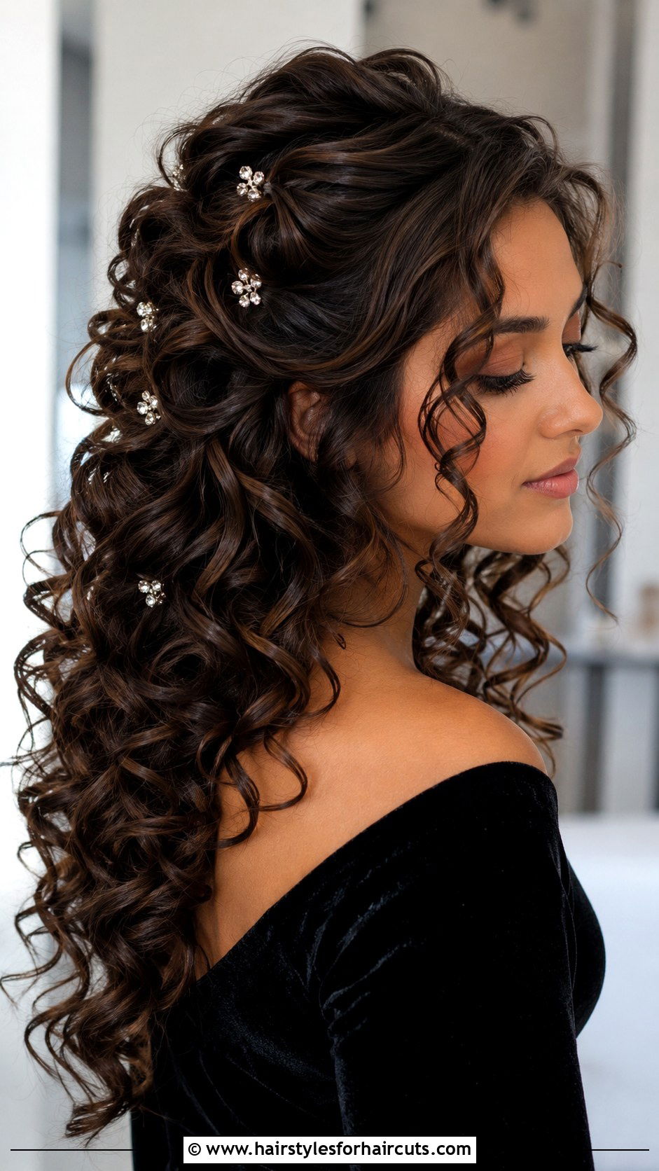 Cascading Curls With Rhinestone Pins - 25 hair clip hairstyles - 25 hair clip hairstyles