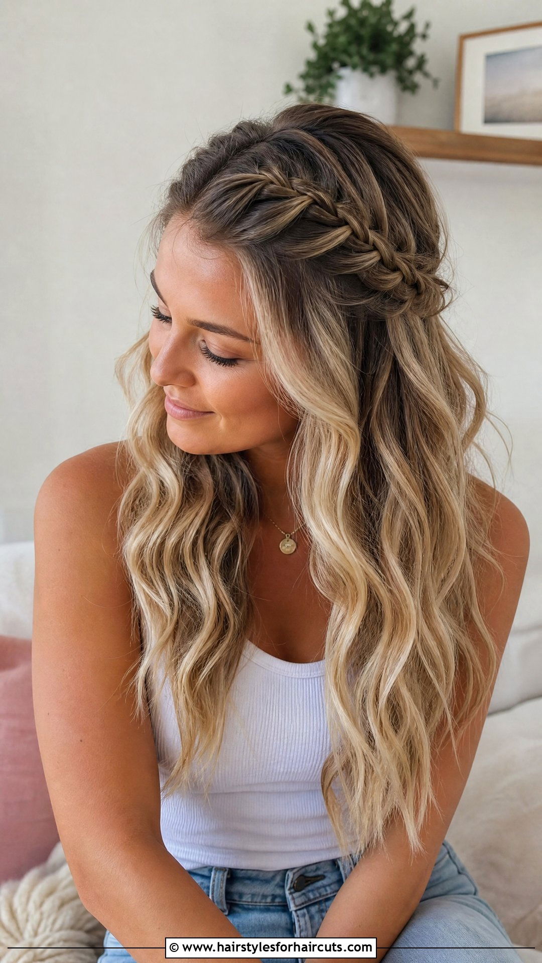 Center Braid Beach Waves - 25 beach wave hairstyles for long hair - 25 beach wave hairstyles for long hair