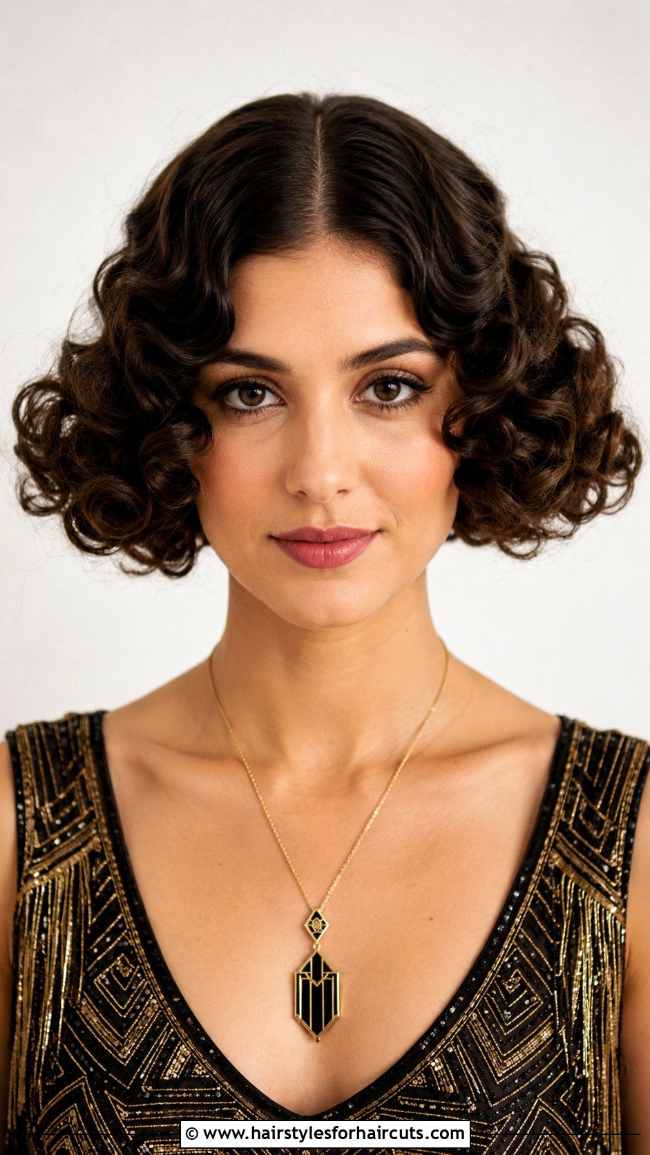 Center Part Curly Flapper - 25 1920 hairstyles for curly hair - 25 1920 hairstyles for curly hair