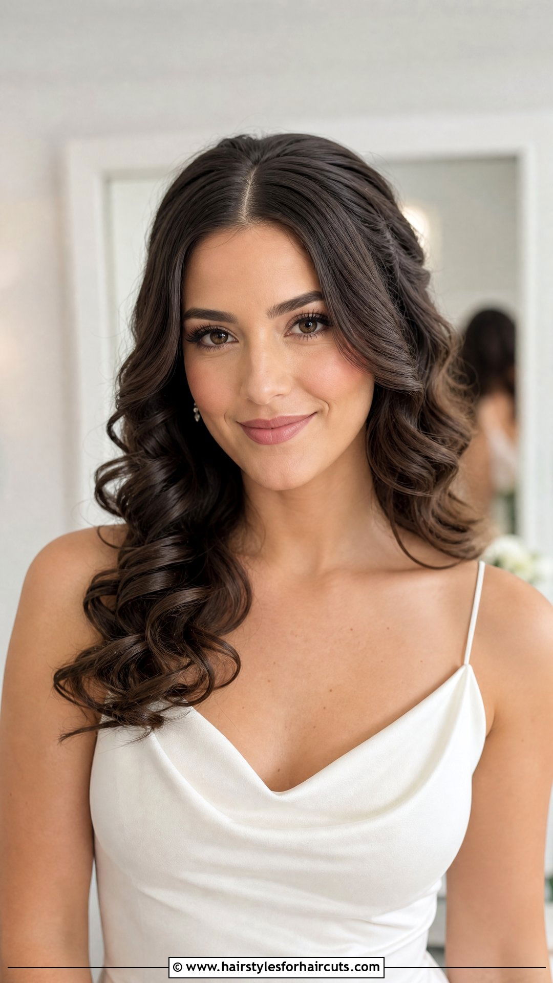 Center Part Curly Wedding Hairstyle - 25 wedding hairstyles for shoulder length curly hair - 25 wedding hairstyles for shoulder length curly hair
