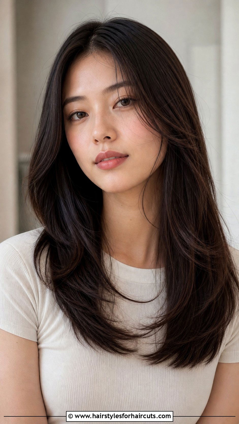 Center Part Layered Hair - 25 hairstyles for round face asian woman - 25 hairstyles for round face asian woman