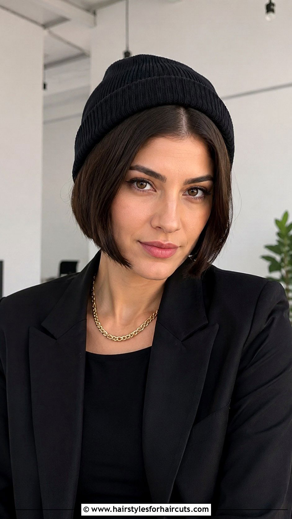 Center Part Short Hair Beanie - 25 beanie hairstyles for short hair - 25 beanie hairstyles for short hair