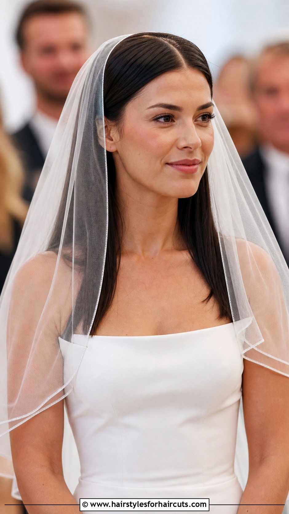 Center Part Straight Hair With Fingertip Veil - 25 hair down wedding hairstyles with veil - 25 hair down wedding hairstyles with veil