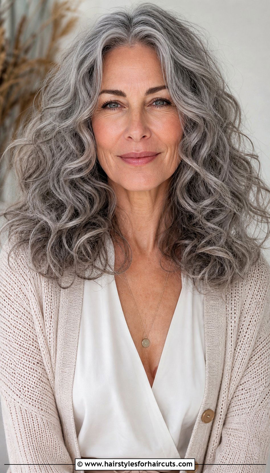 Center Parted Long Grey Curls - 25 long curly grey hairstyles - 25 long curly grey hairstyles