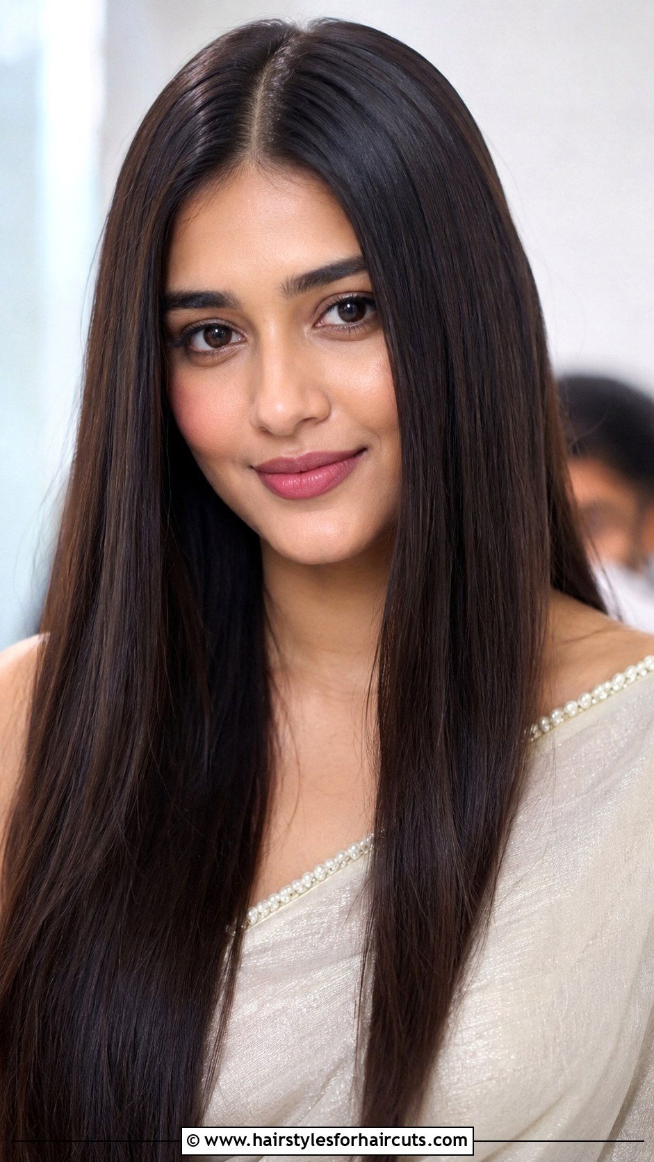 Center Parted Sleek Straight Hair - 25 diwali hairstyles for long hair - 25 diwali hairstyles for long hair