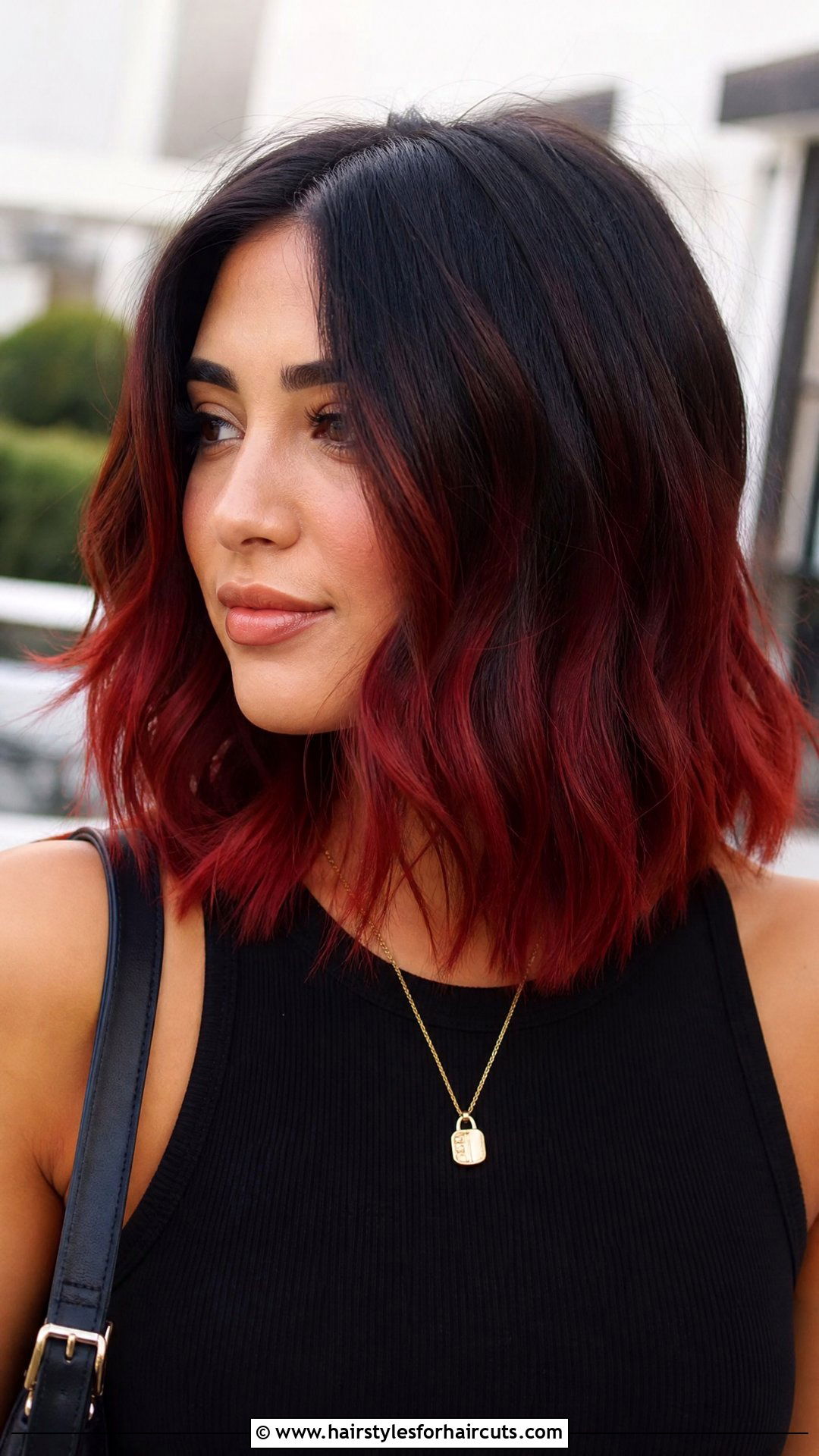 Charcoal To Red Ombre Lob - 25 fire hairstyles - 25 fire hairstyles