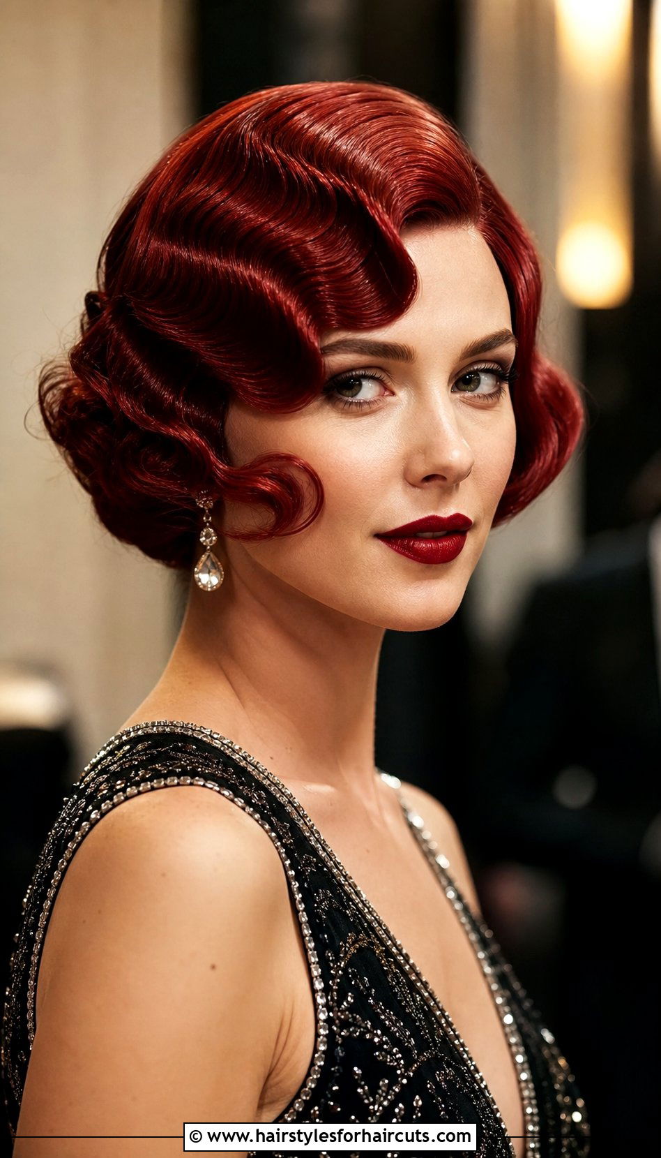 Cherry Red Finger Wave Bob - 25 short red hairstyles - 25 short red hairstyles