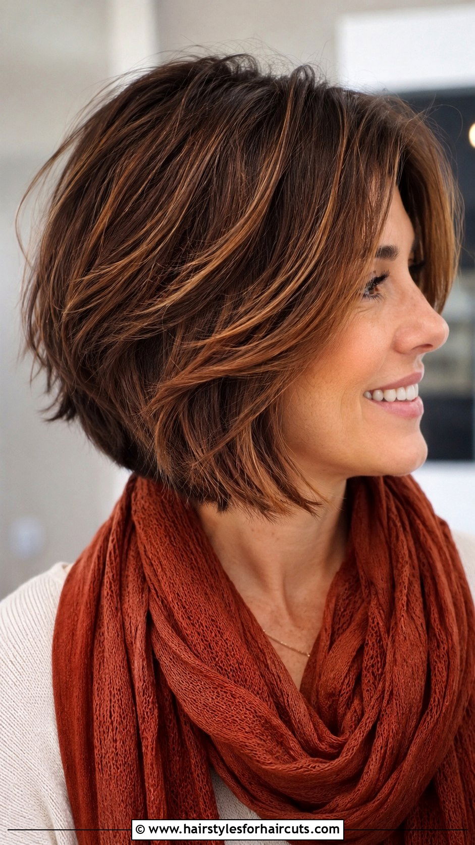 Chestnut Balayage Layered Bob - 25 balayage hairstyles for dark hair - 25 balayage hairstyles for dark hair