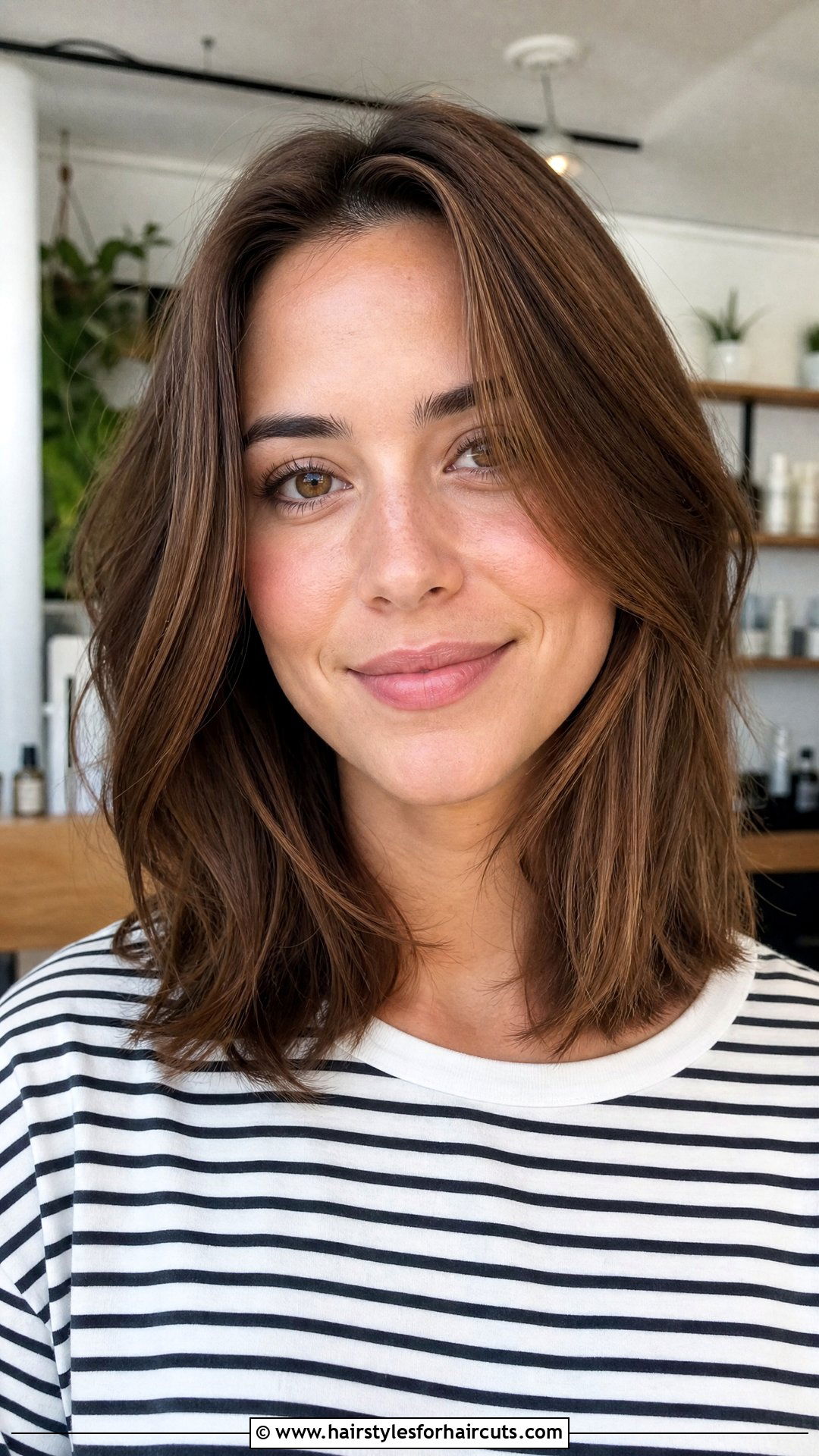 Chestnut Brown Shoulder Length Cut - 25 hairstyles to hide grey hair - 25 hairstyles to hide grey hair