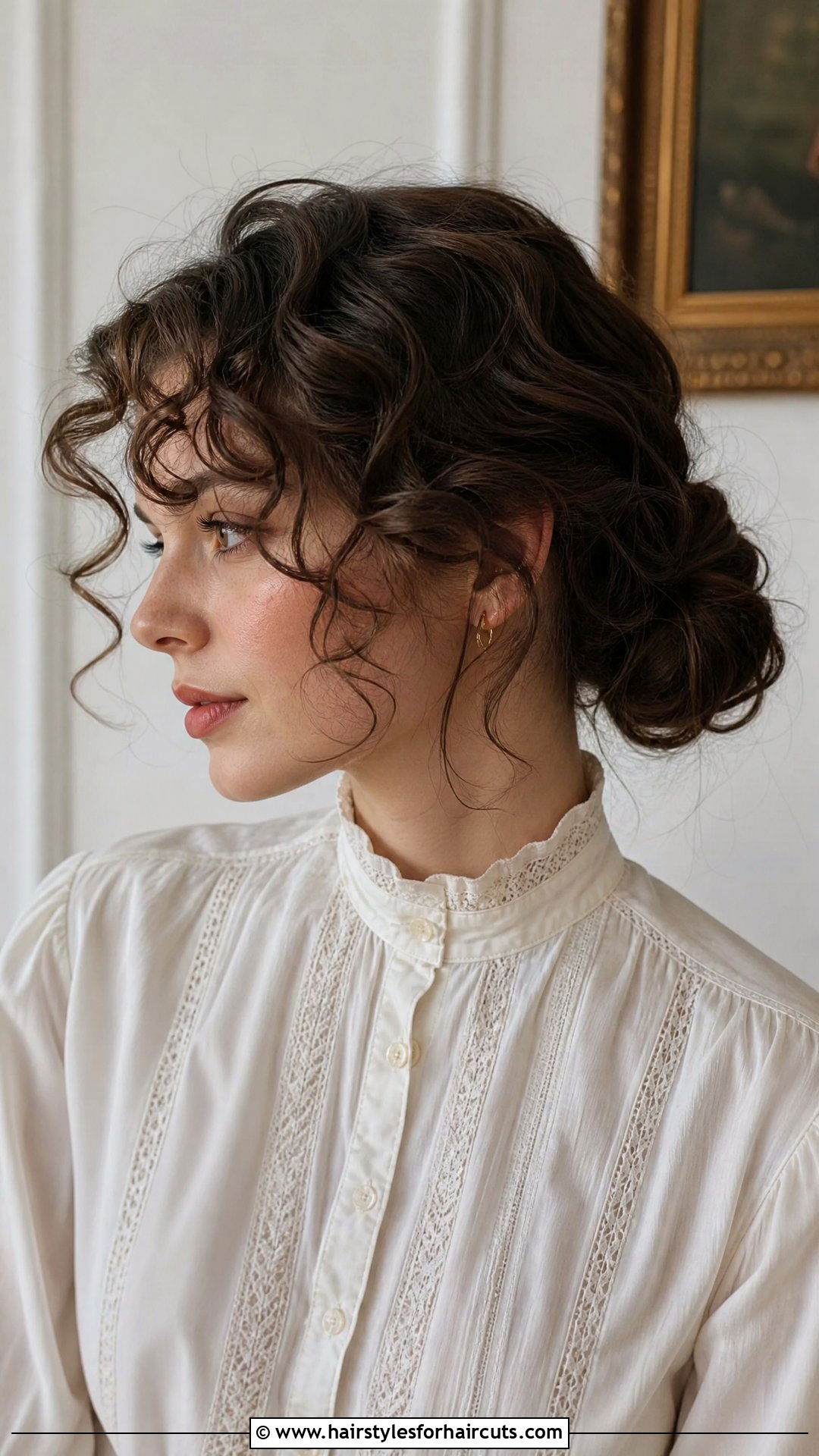 Chignon With Curly Bangs - 25 1950s hairstyles for curly hair - 25 1950s hairstyles for curly hair