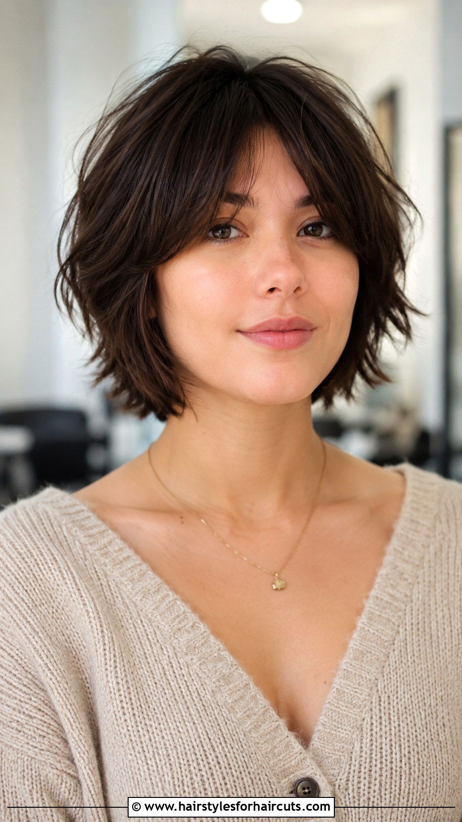 Chin Length Shag With Curtain Bangs - 25 chin hairstyles - 25 chin hairstyles