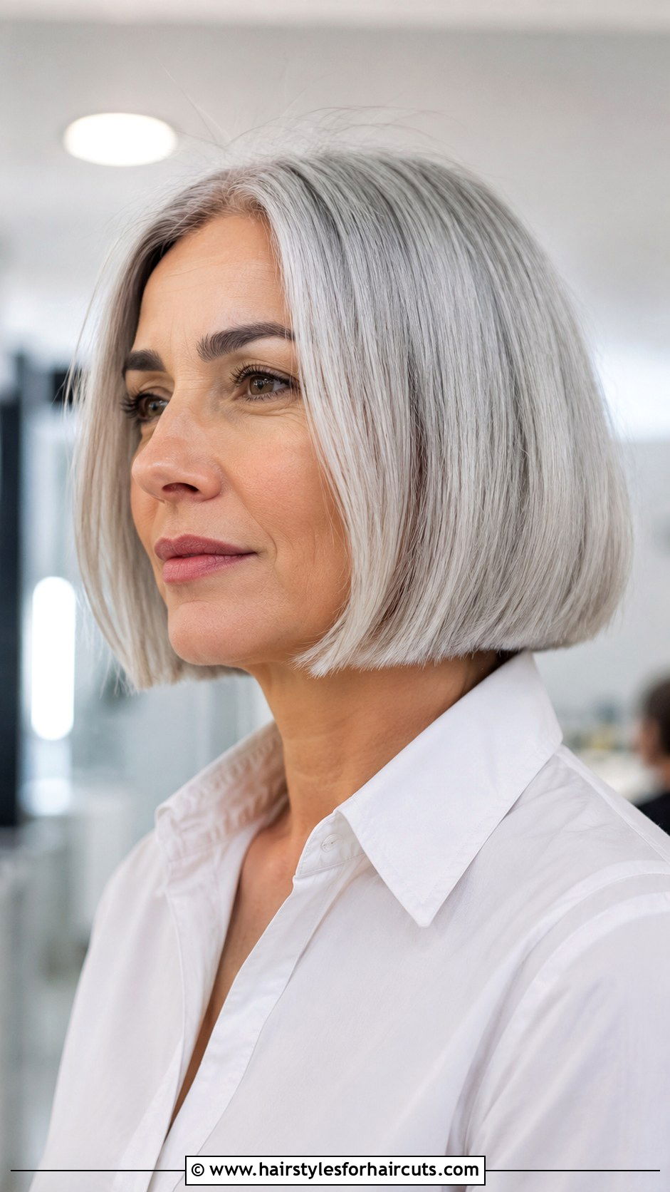 Chin Length Silver Bob - 25 granny hairstyles - 25 granny hairstyles