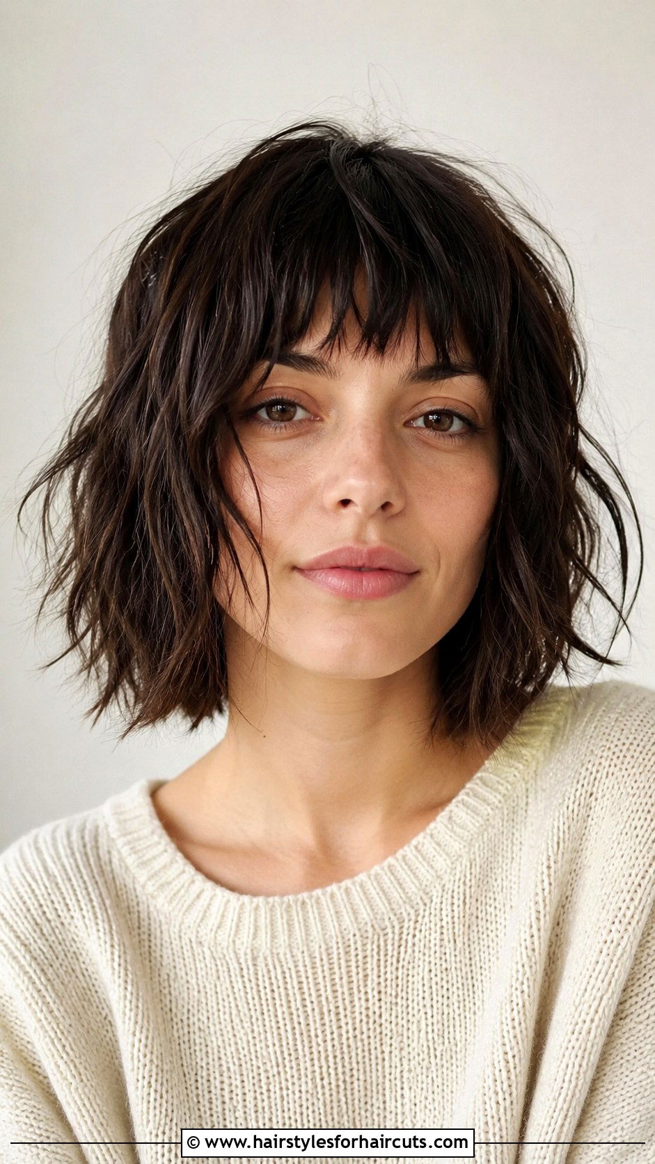 Choppy Bangs With Textured Bob - 25 bangs hairstyles black hair - 25 bangs hairstyles black hair