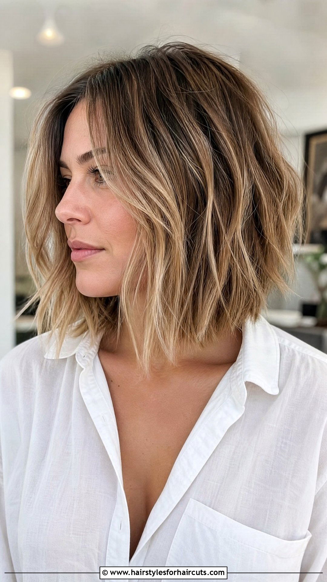 Choppy Lob - 25 haircuts for diamond face shape - 25 haircuts for diamond face shape