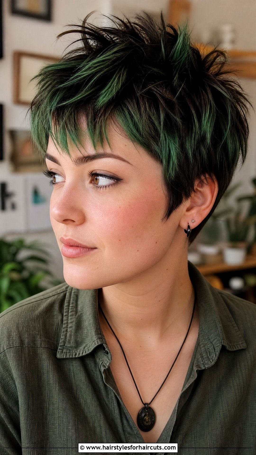 Choppy Pixie With Green Tips - 25 e girl hairstyles short hair - 25 e girl hairstyles short hair