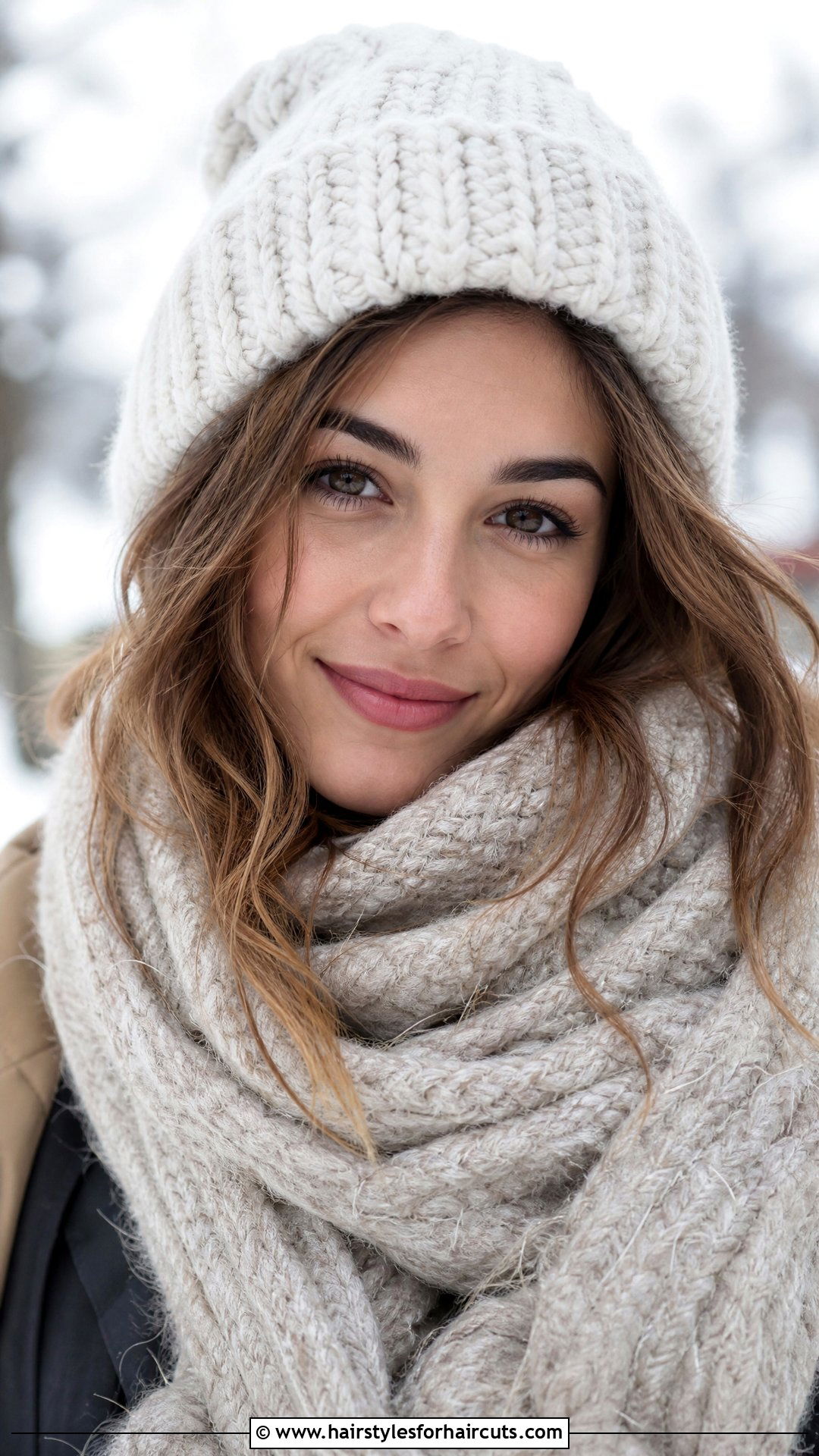 Chunky Knit Beanie With Loose Waves - 25 winter hairstyles - 25 winter hairstyles