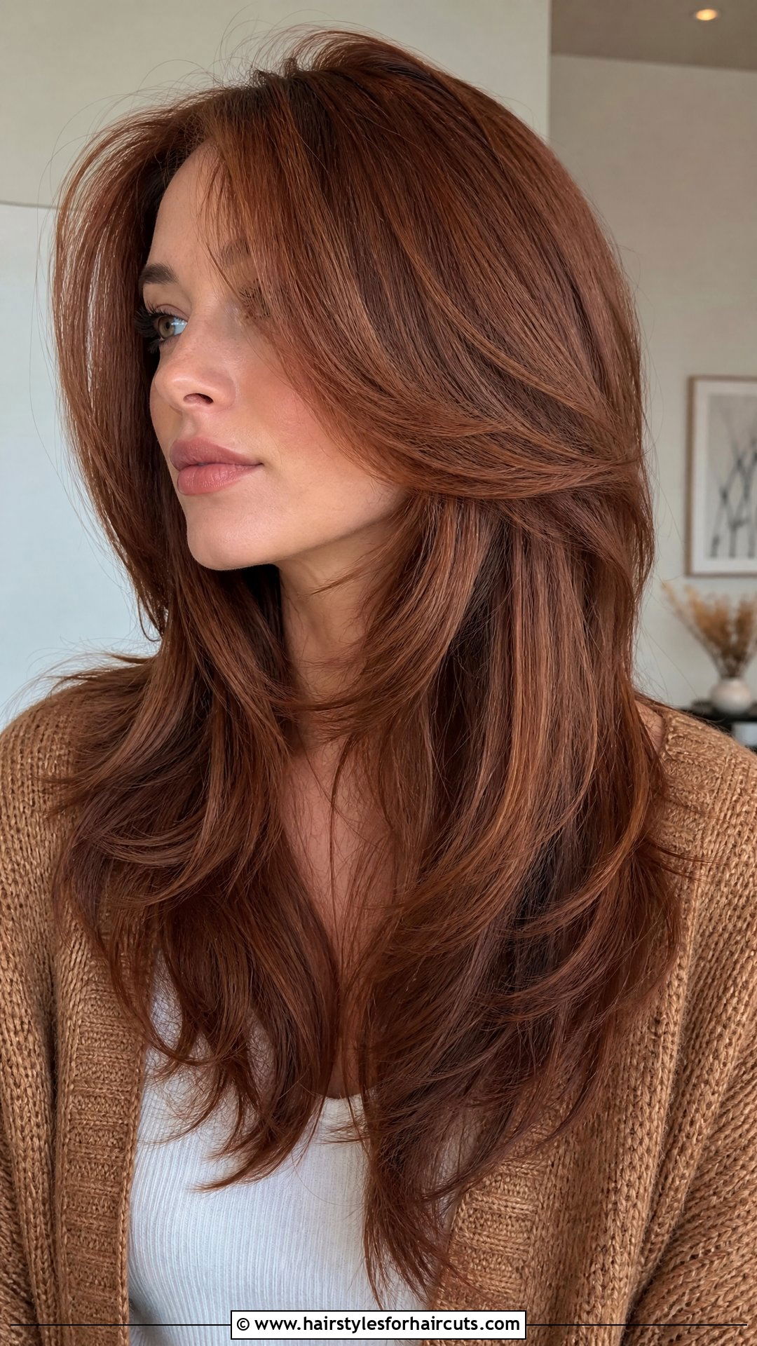 Cinnamon Brown Layered Long Hair - 25 hairstyles to hide grey hair - 25 hairstyles to hide grey hair