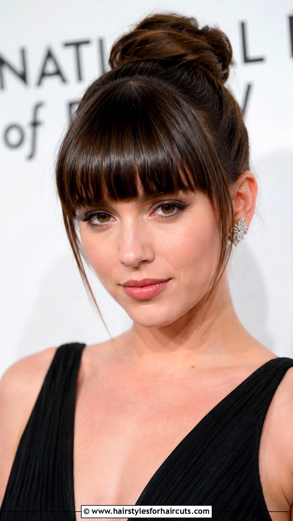 Classic Bangs With Bunned Updo - 25 bangs hairstyles black hair - 25 bangs hairstyles black hair
